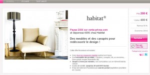 Magasin Habitat : 200 euros le bon d’achat de 400 sur vente privee jusqu’au 17 février