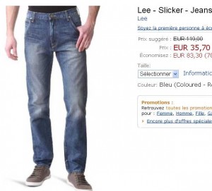 2 jeans hommes Lee à moins de 36 euros l’un