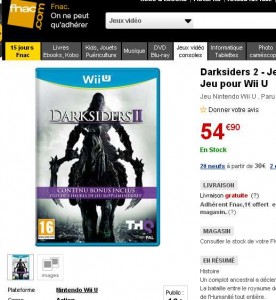 Jeu Darksider 2 pour wii u à 16.25 euros contre entre 25 et 50 ailleurs