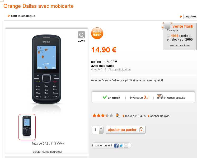 Carte SIM Orange Prépayée (Mobicarte) Avec 5€ De Crédit - Numéro 06 - 4G - Valable +1 An