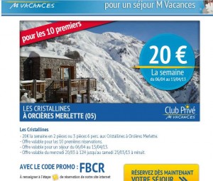 20 euros la semaine de location à la montagne du 6 au 13 avril (orcieres)