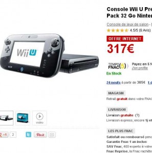 Wii u 32go nintendo land à moins de 250 euros (contre entre 320 -350)