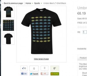 5.57 euros le tee shirt umbro noir à motif .. port inclu