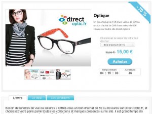 Lunettes sur Direct Optic : 15 euros le bon d’achat de 50 , 20€ le bon de 80