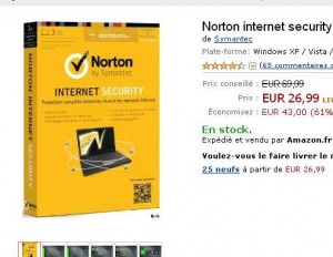 Norton Internet Security 3 postes /1an pour moins de 27 euros port inclu