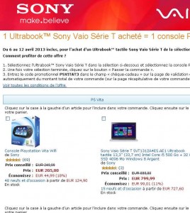 799 euros un UltraBook Sony Core I5 + une playstation Vita = 150 euros d’économie