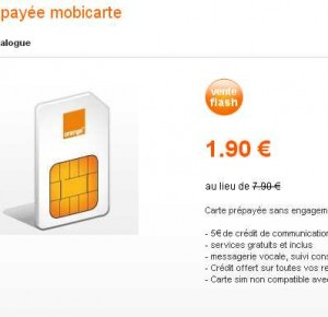 Puce mobicarte sans engagement à 1.90 euros avec 5 euros de crédit