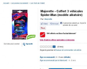 Moins de 10 euros 2 coffrets de 3 voitures spiderman port inclu