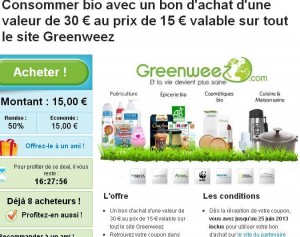 15 euros le bon d’achat de 30 valable sur le site de produits bio Greeweez
