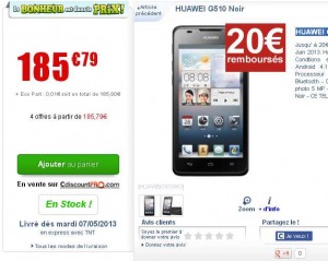 Smartphone Huawei G510 qui revient à 165€ ( dual core 1.2ghz, 4.5 pouces) ..