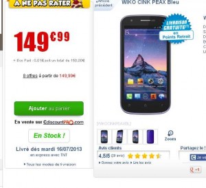 Smartphone wiko cink peax à moins de 150 euros