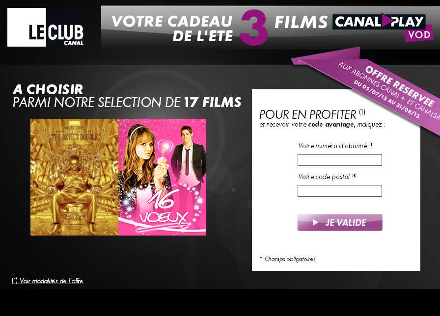 Abonnés canalplus : 3 films à la demande gratuits