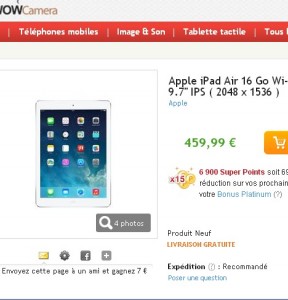 Priceminister : jusqu’à 15% en superpoints sur Apple .. 459 euros l’ipad air + 69 euros de bons d’achats pour les platiniums