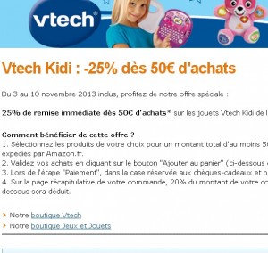 25% sur les jouets Vtech Kidi jusqu’au 10 novembre