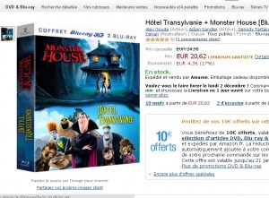 Pack Hotel Transylvanie + Monster House à 10 euros en Blu ray 3d , 7.10 euros en blu ray