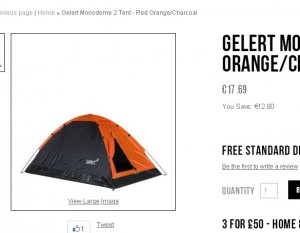 14.15 euros port inclu la tente monodome pour deux personnes