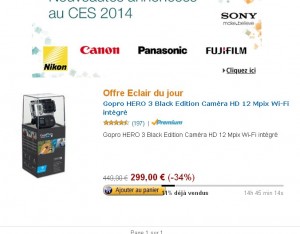 Caméra GoPro Hero3 Black à moins de 300 euros le 21 janvier