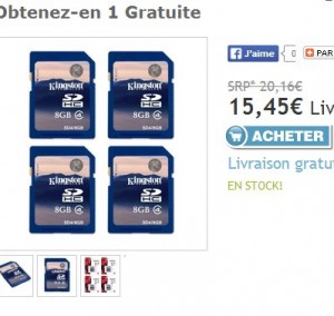 super prix carte memoire : 4 cartes SD kingston de 8go pour 15.45 euros port inclus .. toujours dispo