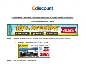Cdiscount : 10 pourcent sur le jardin , brico, maison