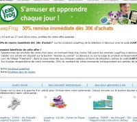 30 pourcent de remise sur jouets leapfrog : tablette leappad à 46 euros,  table eveil à 24.5 ….