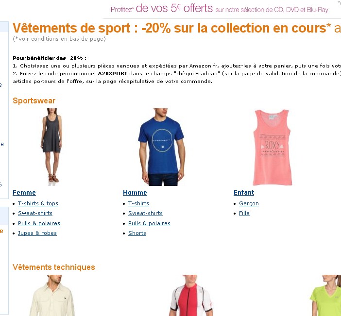 Amazon 20 pourcent sur les articles de sport