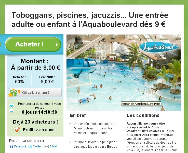 Billets Aquaboulevard à moitié prix pour une visite d&rsquo;ici le 4 juillet 2014 toujours dispo