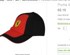 5.6 euros des casquettes Puma Ferrari livraison incluse