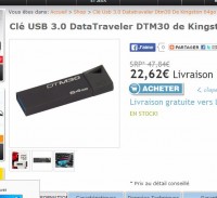 22.62 euros port inclus la clé mémoire 64go USB3 Kingston