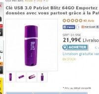 21.99 euros la clé usb3 64go Patriot Blitz