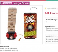 bon plan jouet : jeu hasbro jenga boom à 9.9 euros (contre entre 18 – 25 euros )