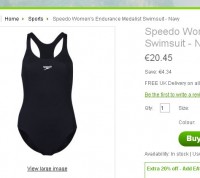 16 euros le maillot de bain femmes Speedo endurance medalist  (38  sur zalando)