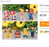 3.76 euros le lot de 8 personnages nintendo (mario, peach ,toad ..)