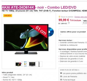 Tv combi 24 pouces lecteur de dvd à 100 euros