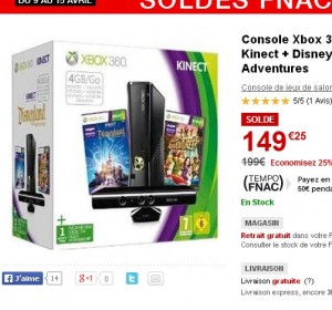 149.25 euros la console xbox360 4go kinect