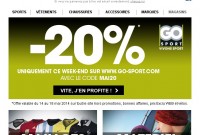 Go sport : 20 pourcent de remise jusqu’au 18 mai
