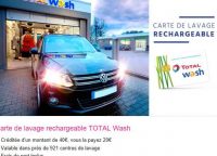 Automobile : 20 euros la carte de lavage de 40 euros à utiliser dans les centres Total Wash