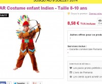 8.58 euros le costume Indien 8-10 ans