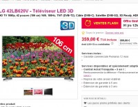 Bon plan tv 3d : 360 euros une tv 42 pouces 3d de la marque LG