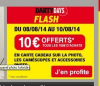 Darty : 10 euros offerts en carte cadeau par tranche de 100 euros sur la photo , camescope … jusqu’au 10 aout