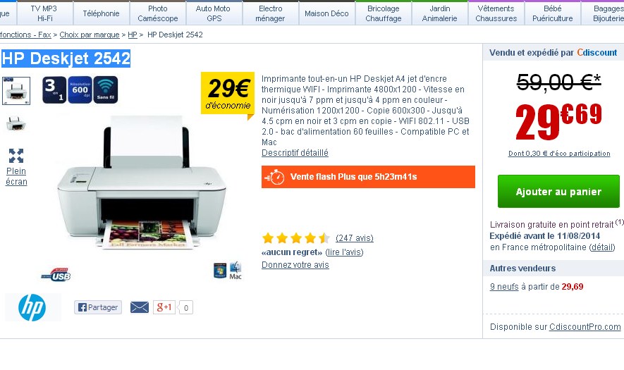 Imprimante multifonctions wifi hp à moins de 30 euros
