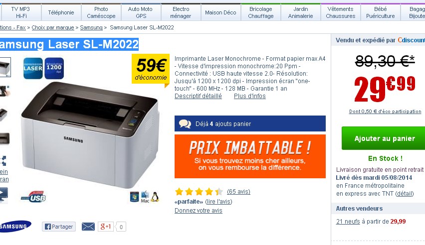 Moins de 30 euros une imprimante laser samsung