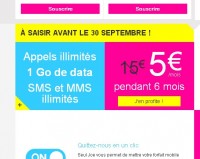 Bon plan forfait mobile : 5 euros par mois le forfait illimité voix sms mms et 1go d’internet .. jusqu’au 30 septembre