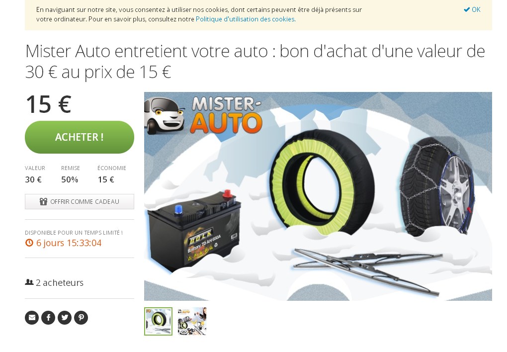 15 euros le bon d'achat de 30 à utiliser chez mister auto