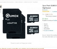 Micro sd pas chères : 2 cartes 16go classe 10 pour 11.73 euros l’ensemble