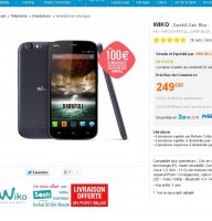 Bon plan smartphone : Moins de 150 euros  pour le wiko darkfull (5 pouces, quad core, 2go de mémoire vive)