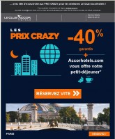 Bonne affaire Hotels : crazy prices accor avec 40 pourcent de remise et petits dejeuners gratuits … jusqu’au 28 novembre