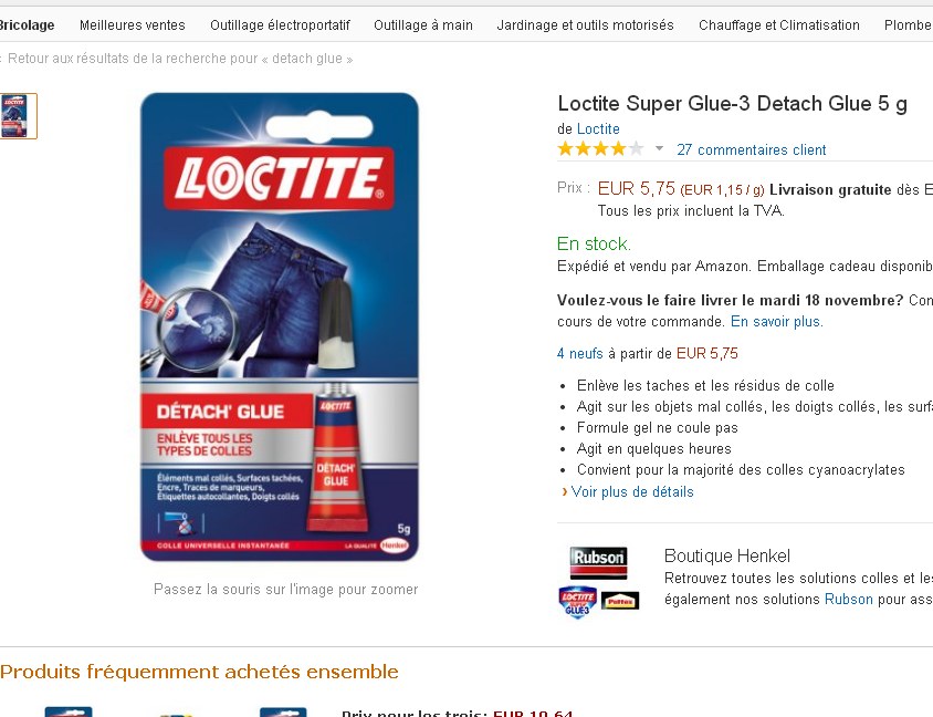 Detach glue , le produit qui permet d'enlever la glue
