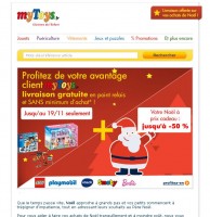 Livraison gratuite sans mini sur le site de jouets Mytoys jusqu’au 19 novembre