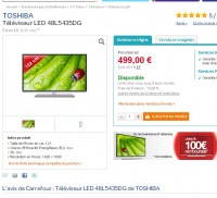 Bon plan tv:  smart tv 3d toshiba 48 pouces qui revient à 415 euros livraison incluse