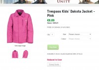 Vestes hiver enfants trespass  pas cheres :  8.89 euros pour filles, 10.15 pour garçons (50 sur le site officiel)